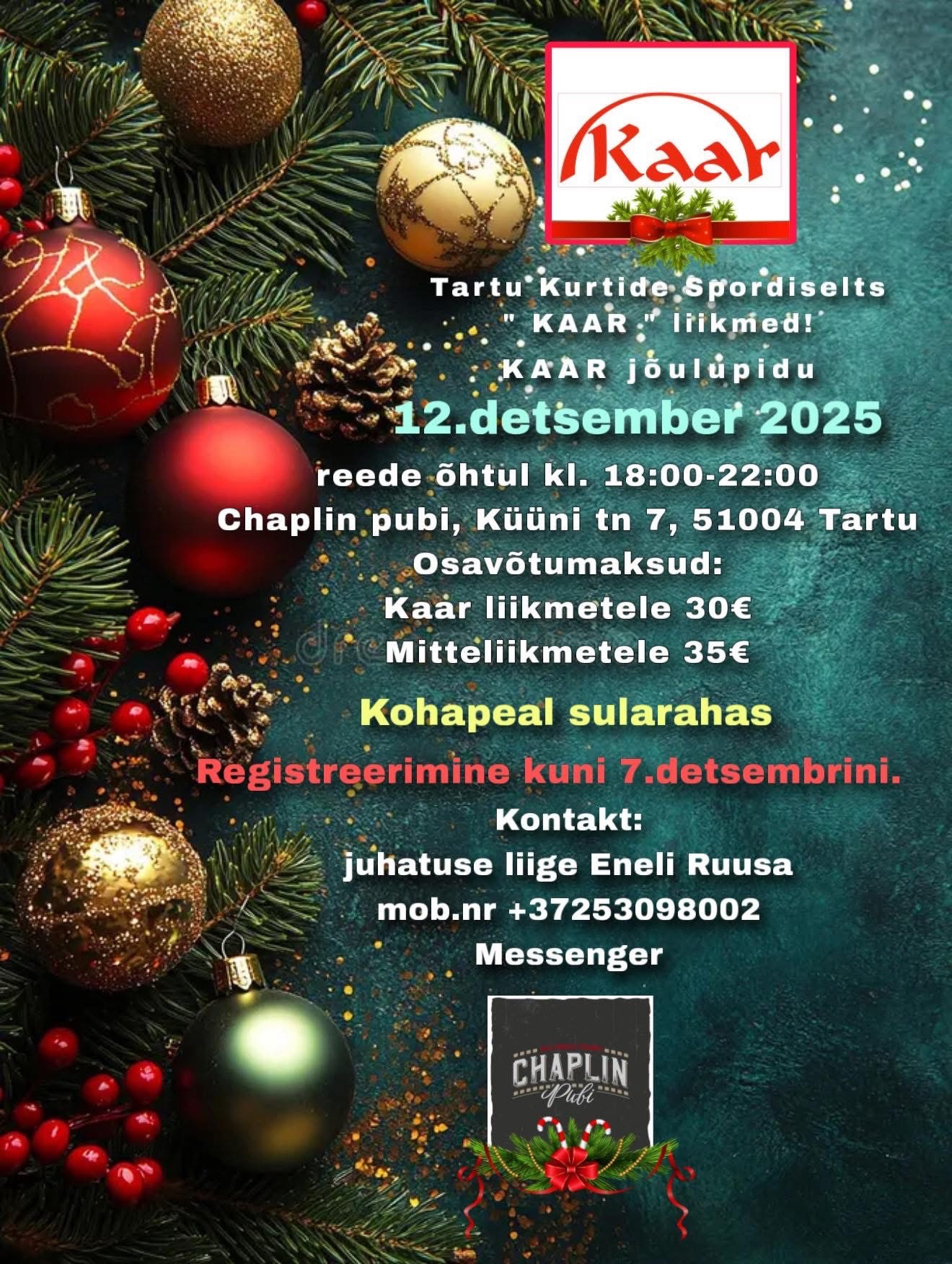 Tartu Kurtide Spordiseltsi "Kaar" jõulupeo info 2025