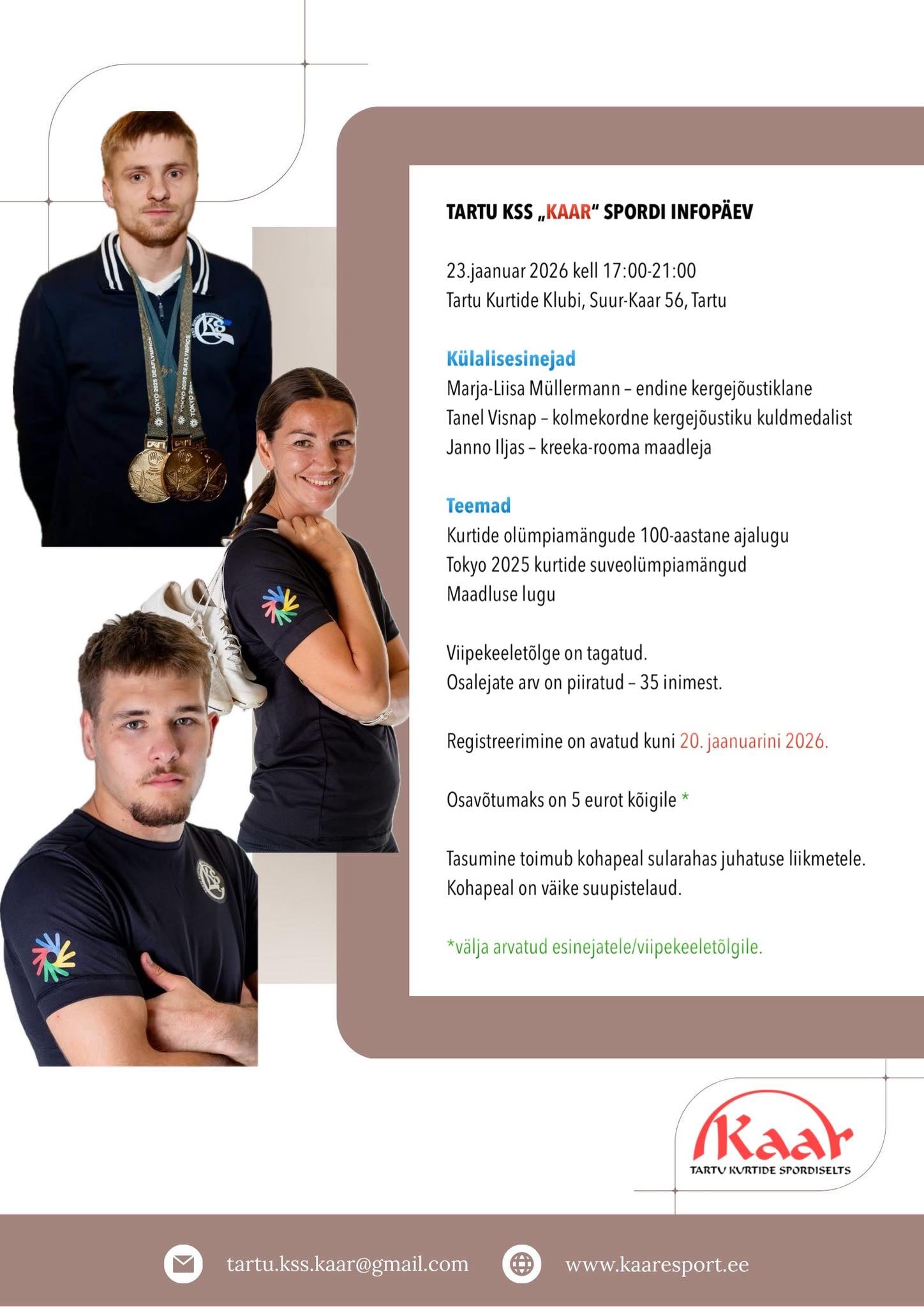 Tartu KSS “kaar” spordi infopäev 23.01.2026