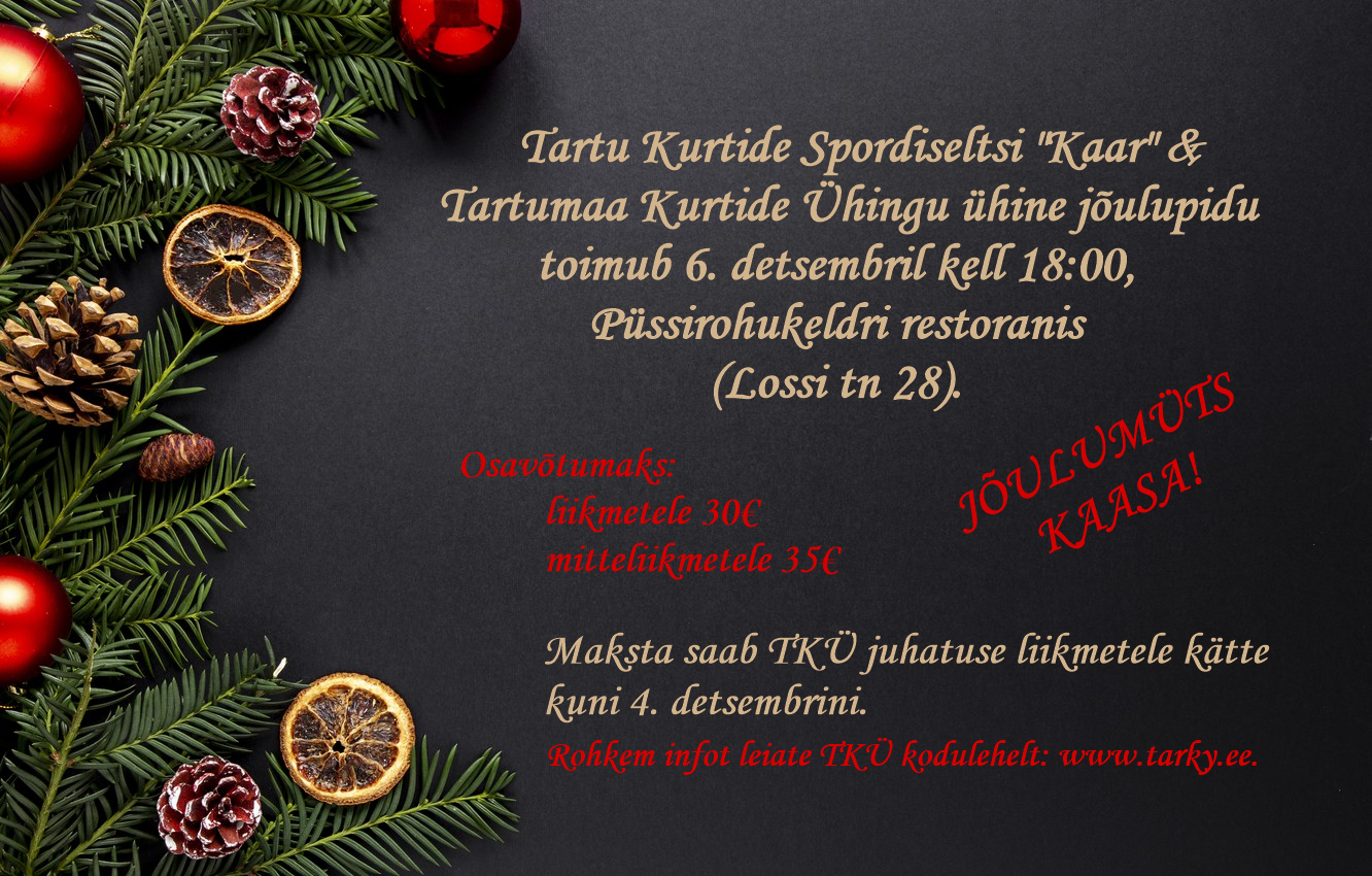 Tartu Kurtide Spordiselts „Kaar“ kutsub 2019. aasta jõulupeole